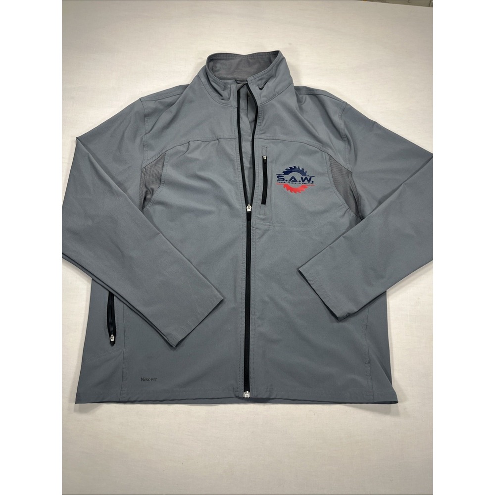 Nike fit Jacket Men XL Black Windbreaker Geometric Full Zip Logo Sport